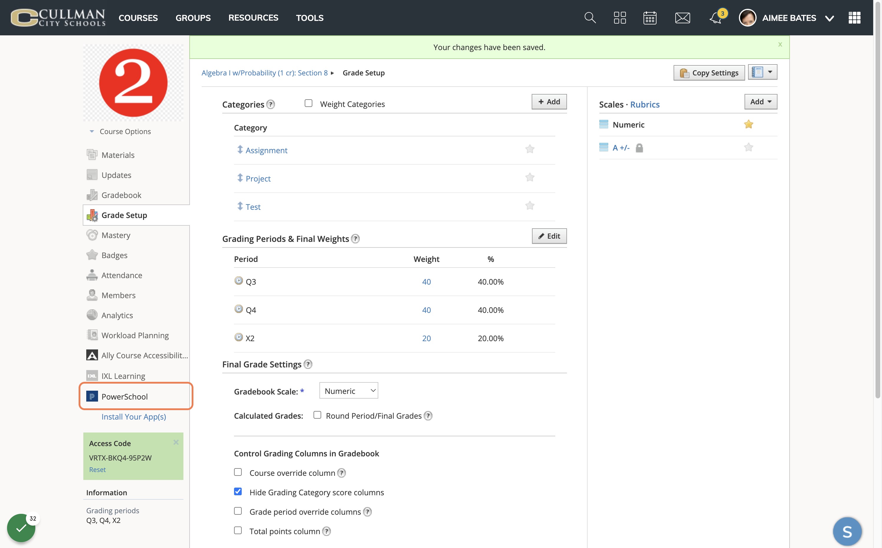 Click on the PowerSchool app in Schoology