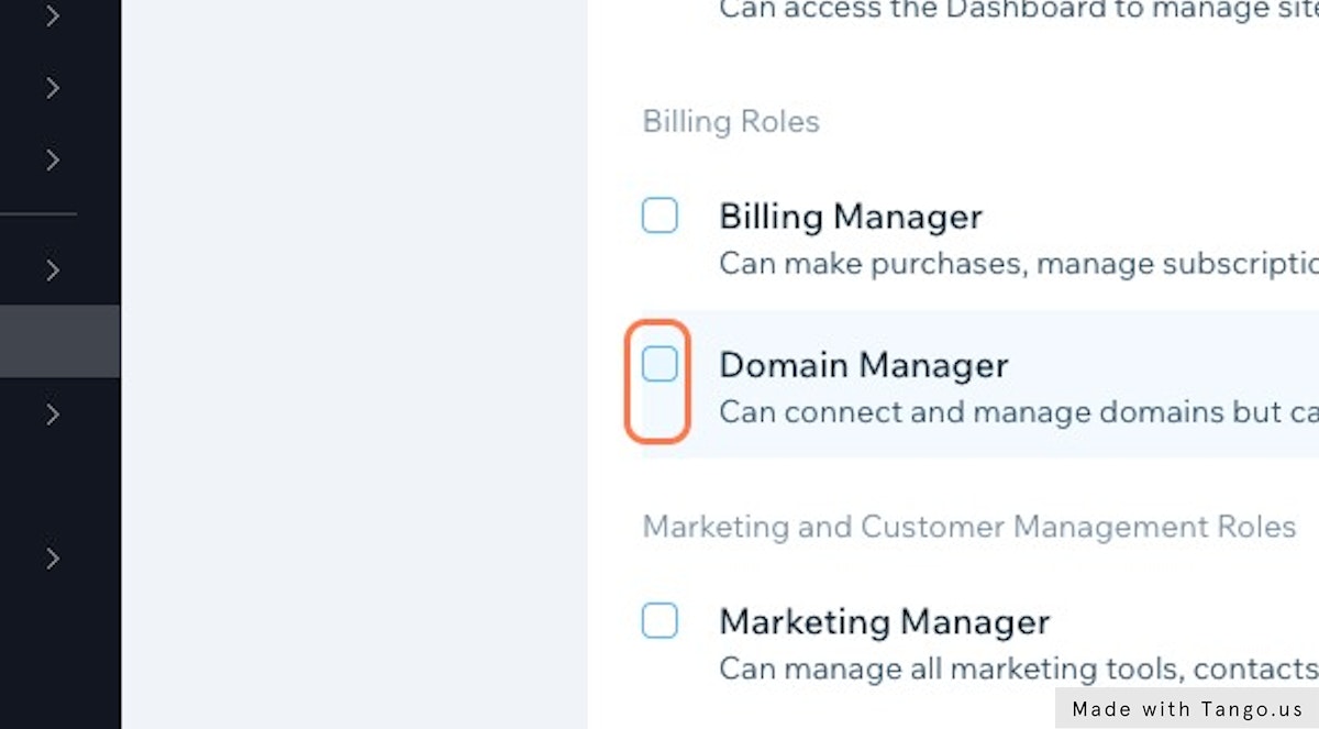 Click on checkbox for 'Domain Manager'