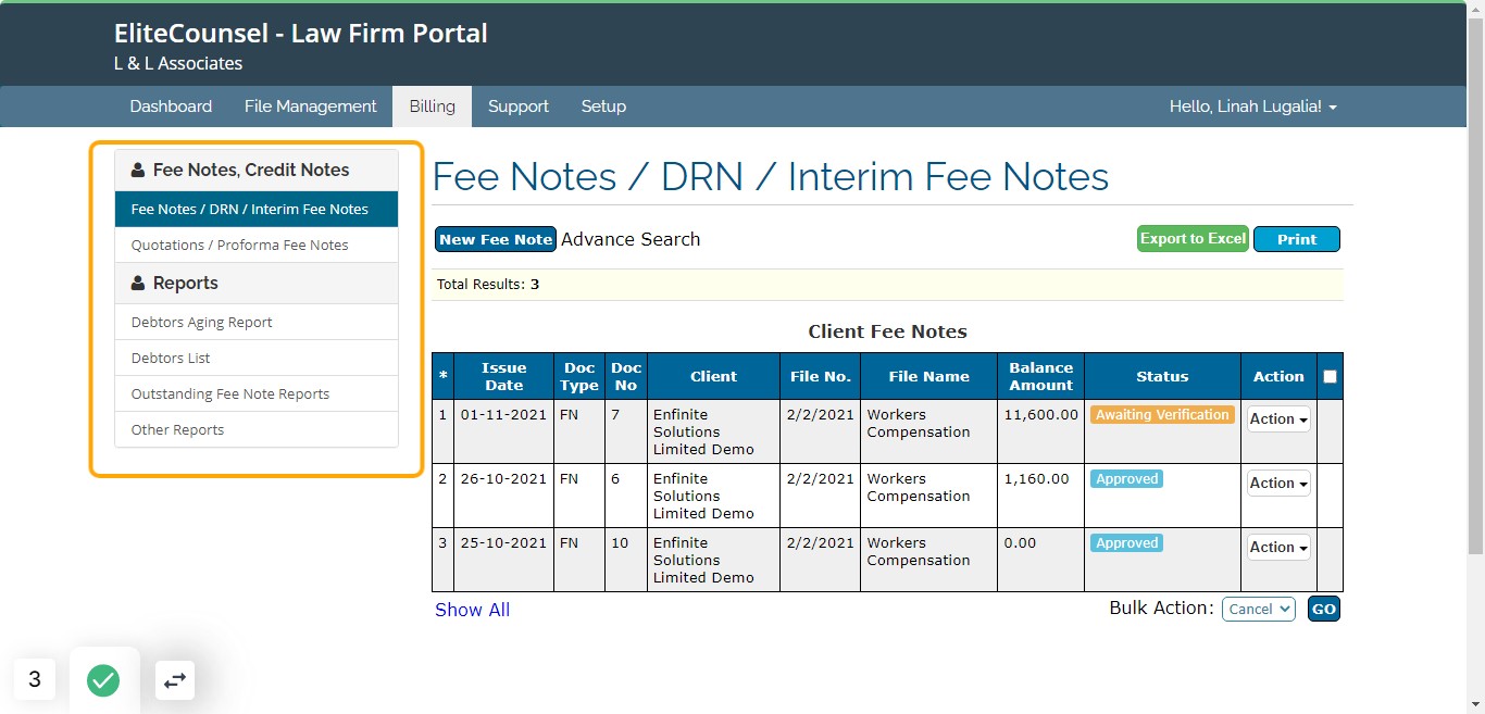 Go to the Reports section
