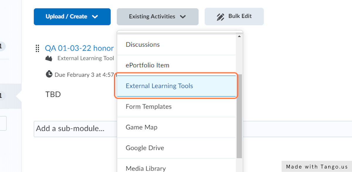 Choose 'External Learning Tools' from the dropdown options.
