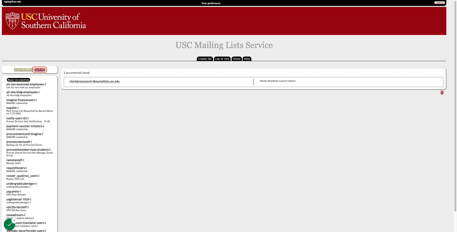 Search "viterbiprescouncil" and Click "Search lists"