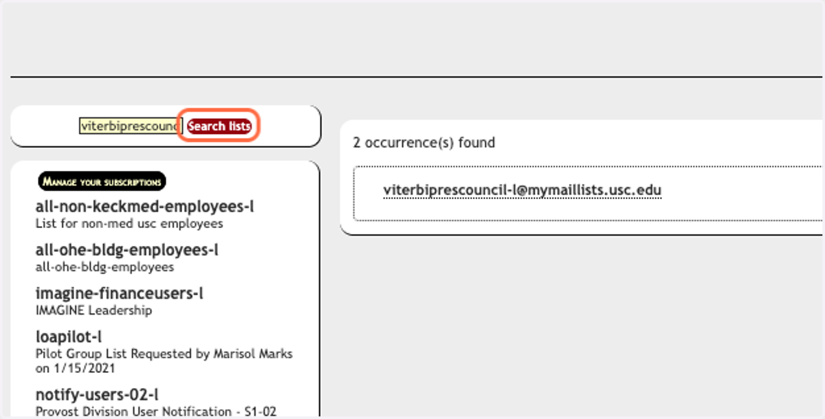Search "viterbiprescouncil" and Click "Search lists"