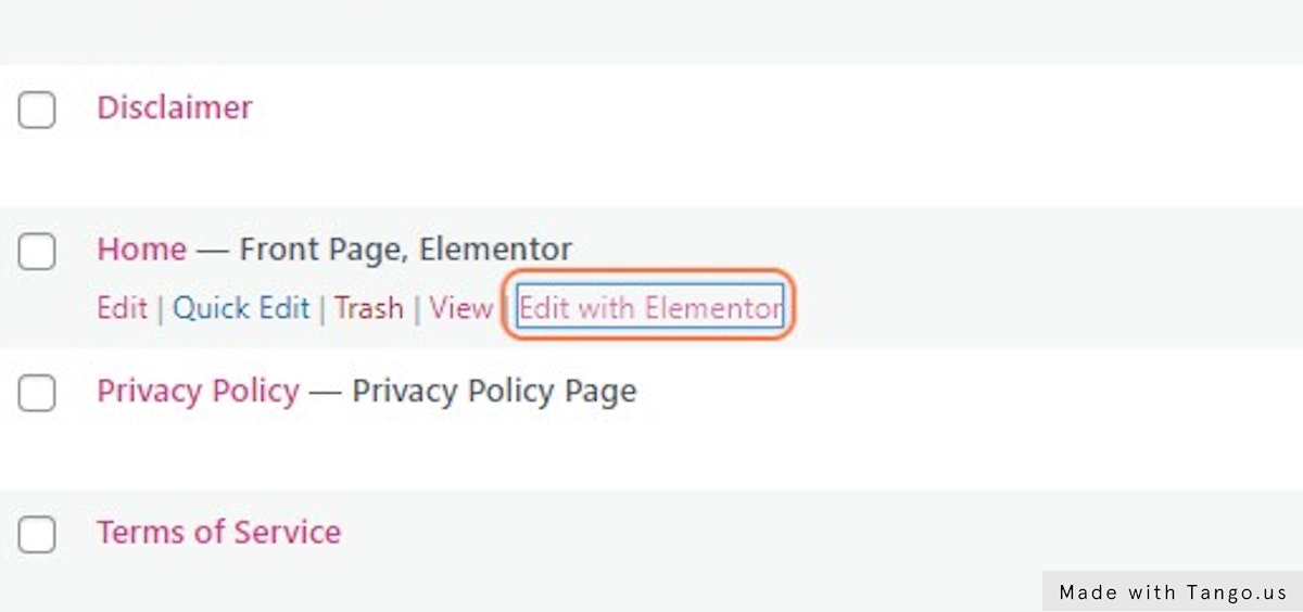 Choose the page you want to edit and click on Edit with Elementor