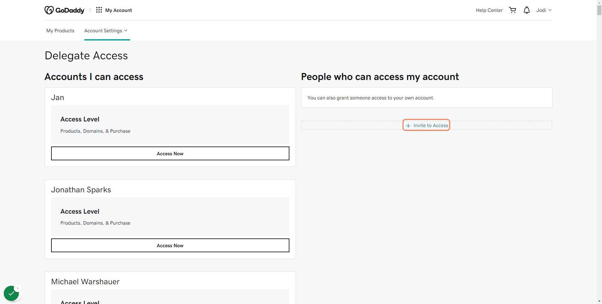 Click on Invite to Access