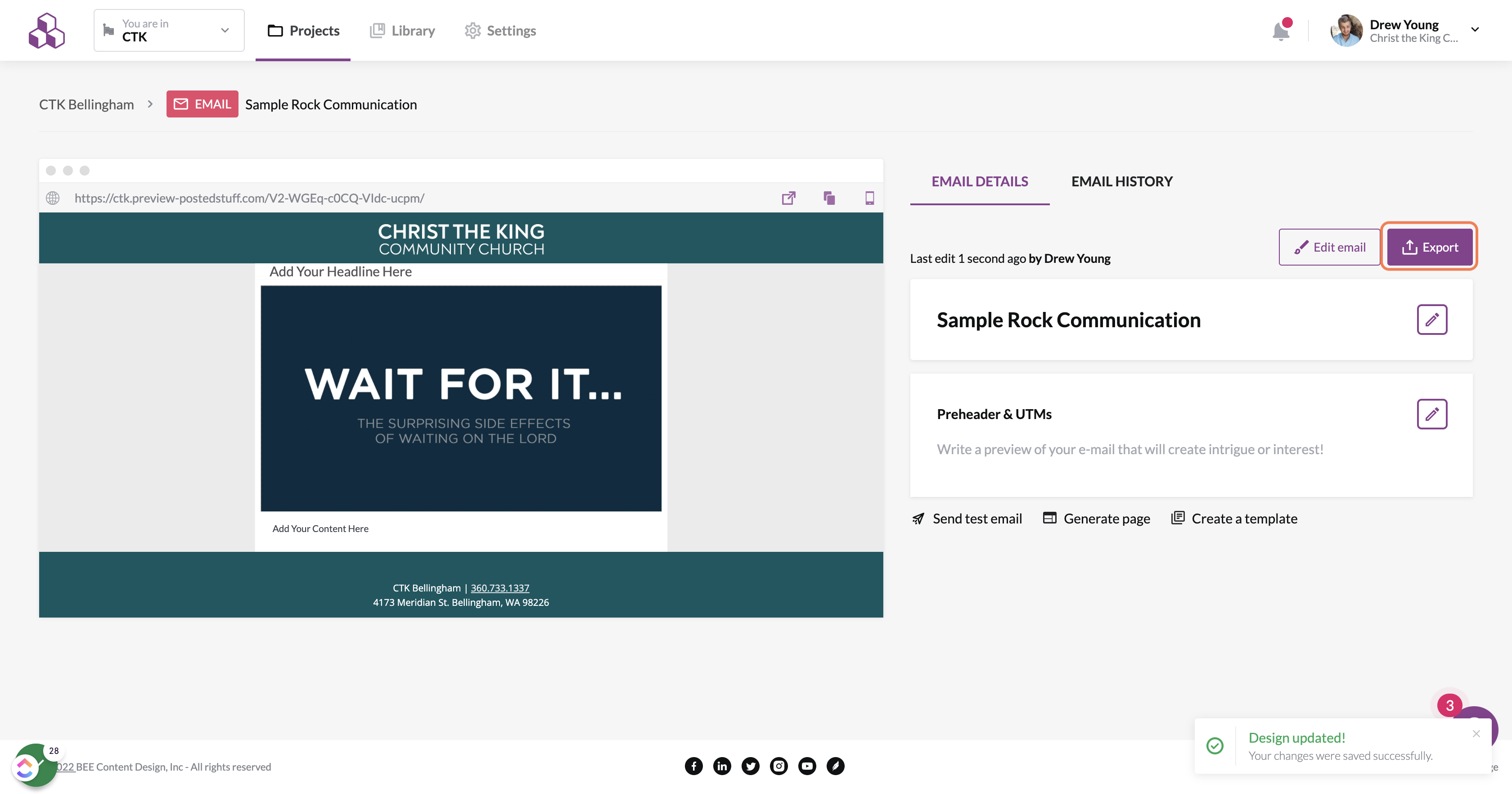 Now, you're ready to bring your e-mail into Rock! Click on "Export".