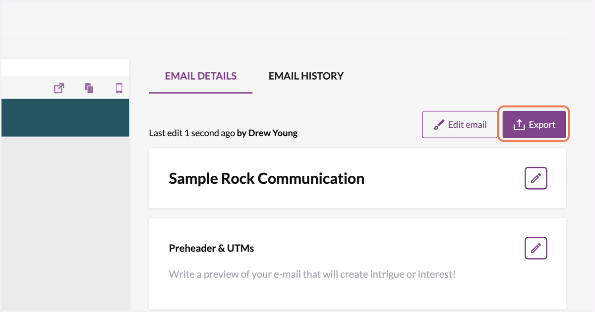 Now, you're ready to bring your e-mail into Rock! Click on "Export".