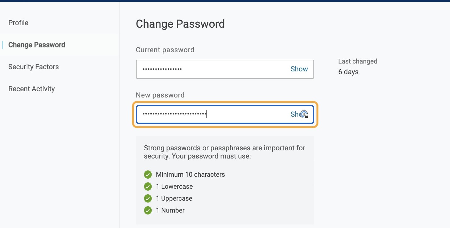 Type your desired new password