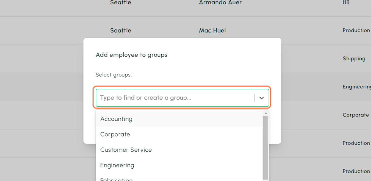 Here you can add groups to the selected employees