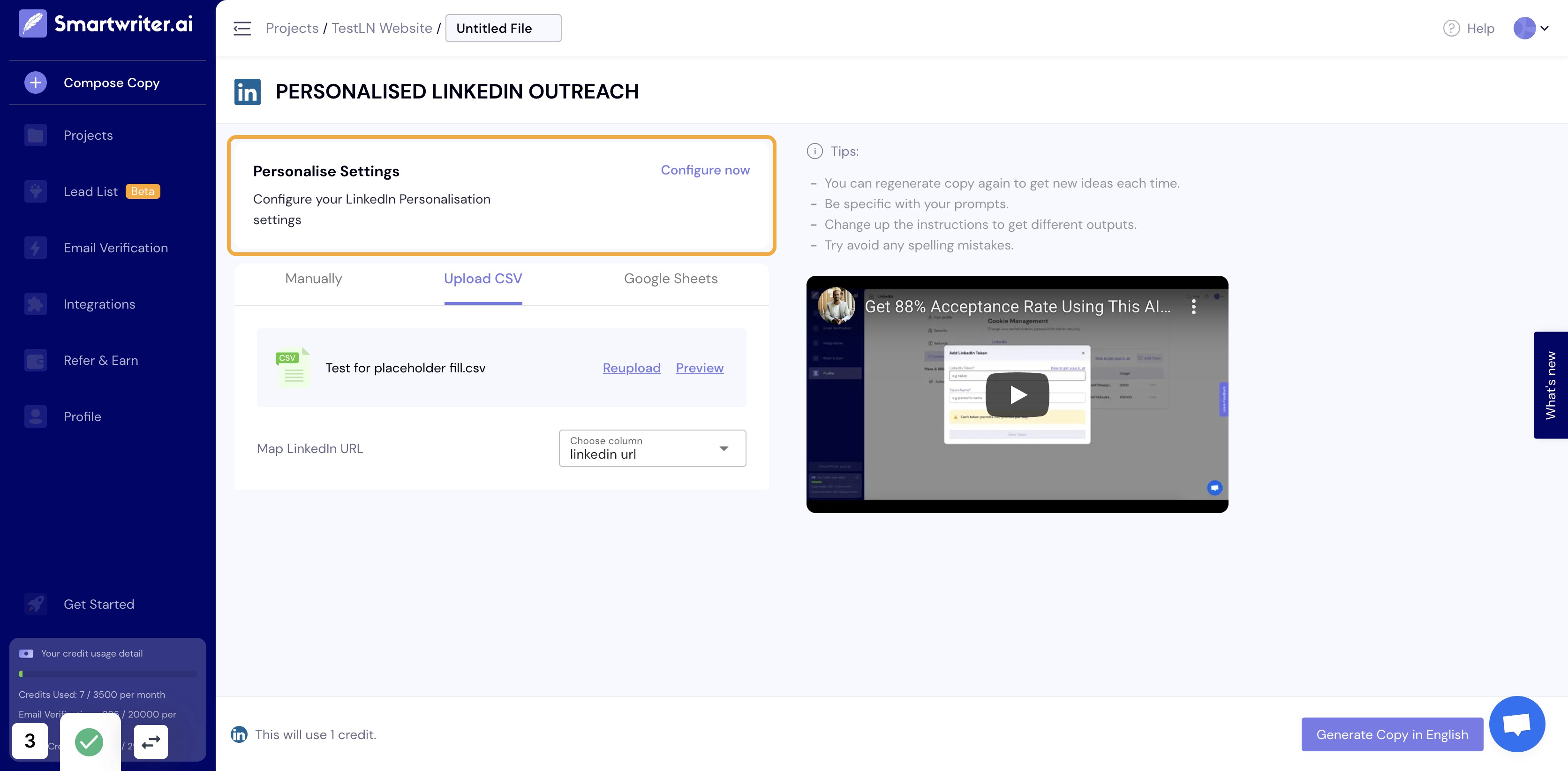 Click on Personalise Settings Configure your LinkedIn Personalisation settings Configure now