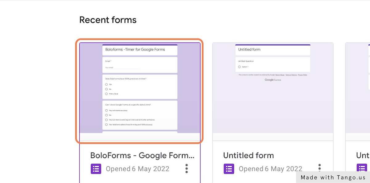 Select any form in which you want to enable Boloforms