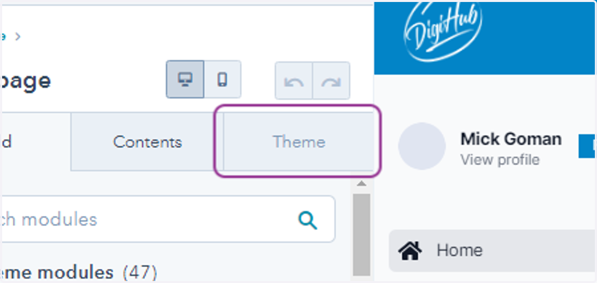 Click on Theme tab
