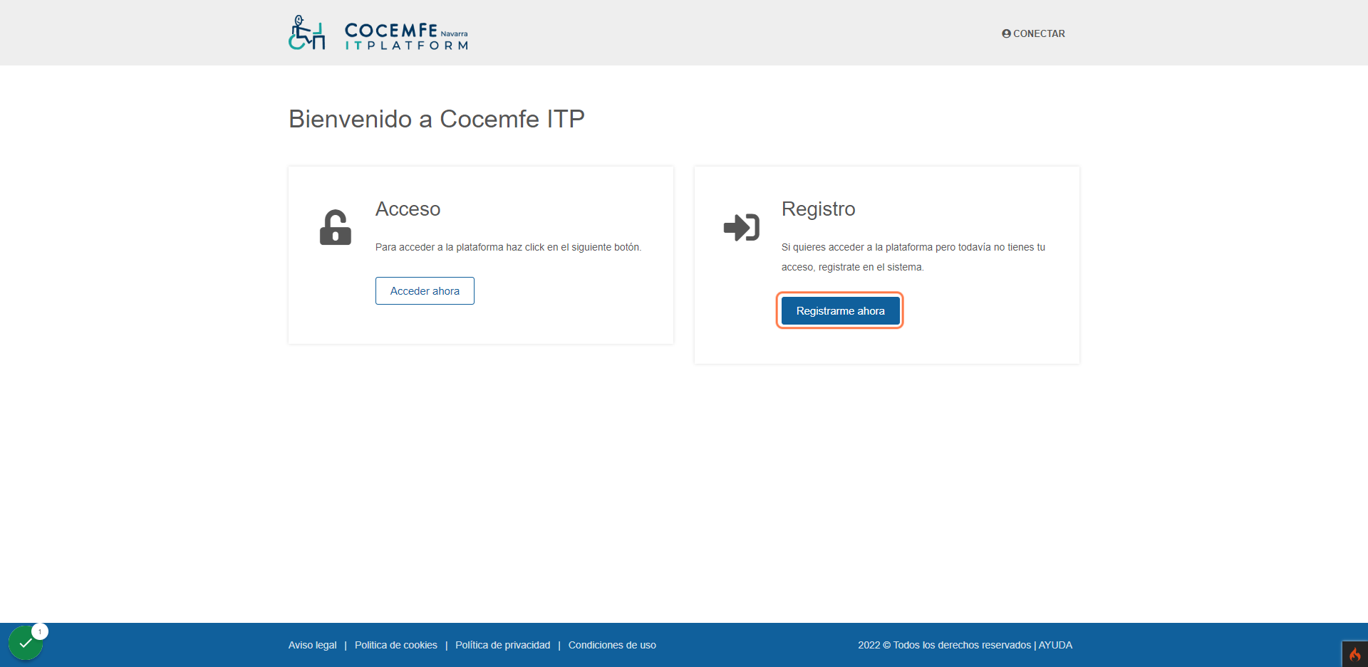 Pulsa sobre Registrarme ahora