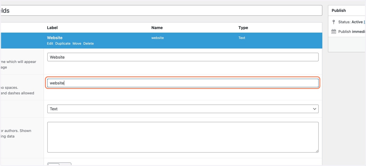 Click on Field Name
