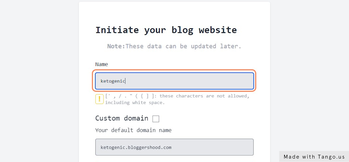 Choose the name of your blog.