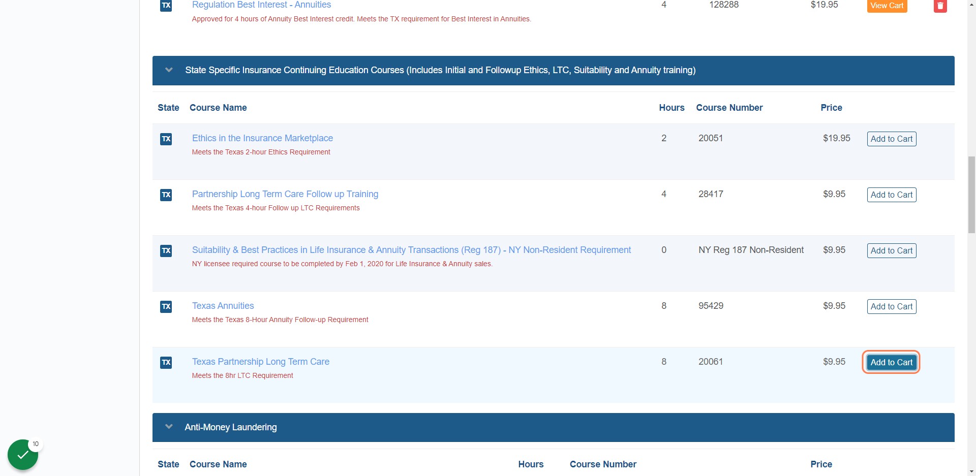 Click on Add to Cart Partnership Long Term Care 8 credit hours