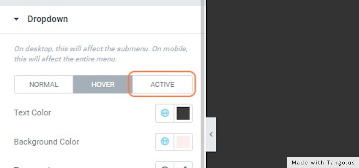 Click on ACTIVE to Edit The Menu When A Link Is Active
