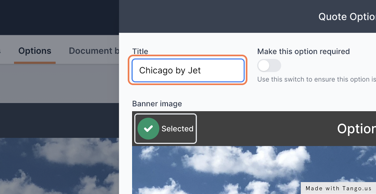 Change the Title of the Option to "Chicago by Jet"