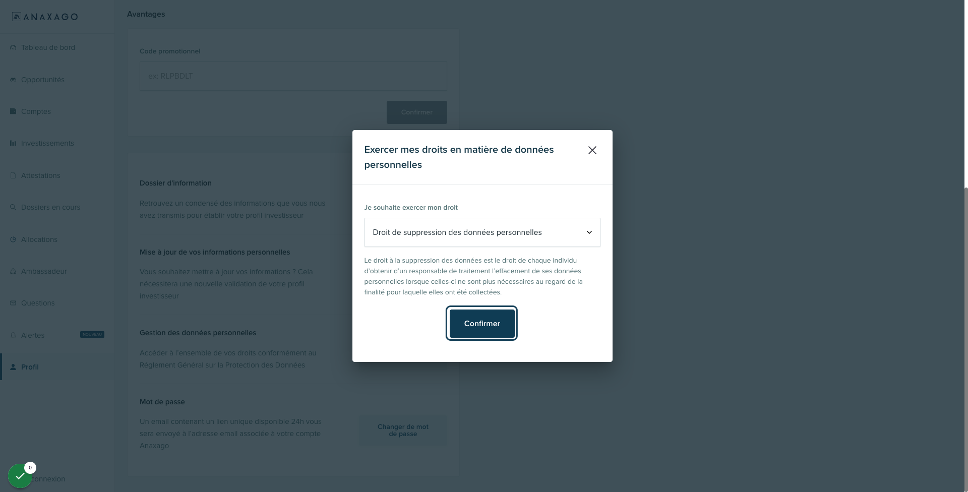 Cliquer sur le bouton "Confirmer".