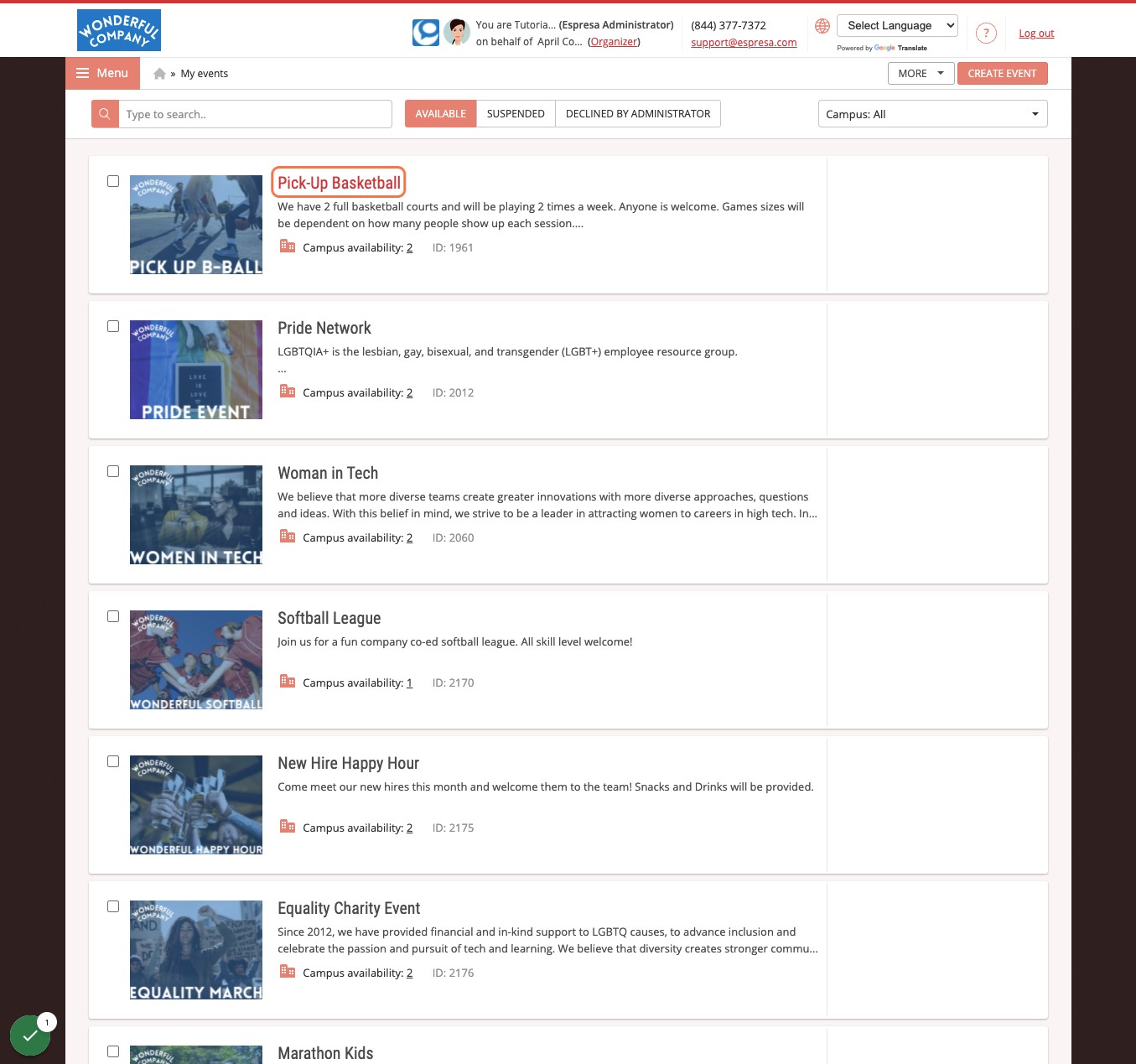 Click on the event you want to clone