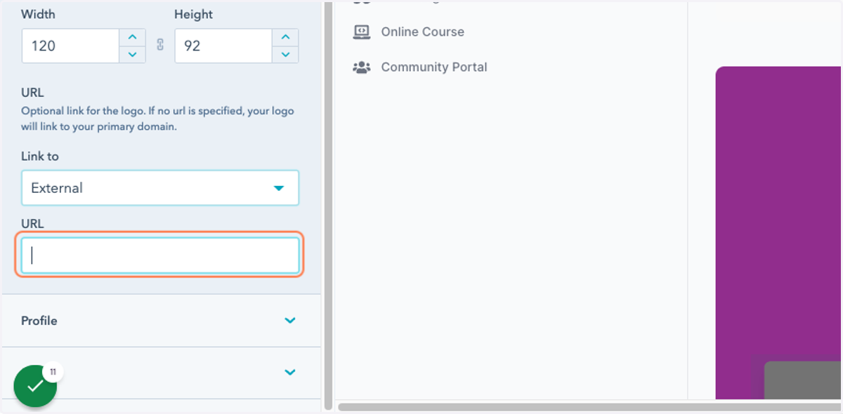 Click on URL to set the URL