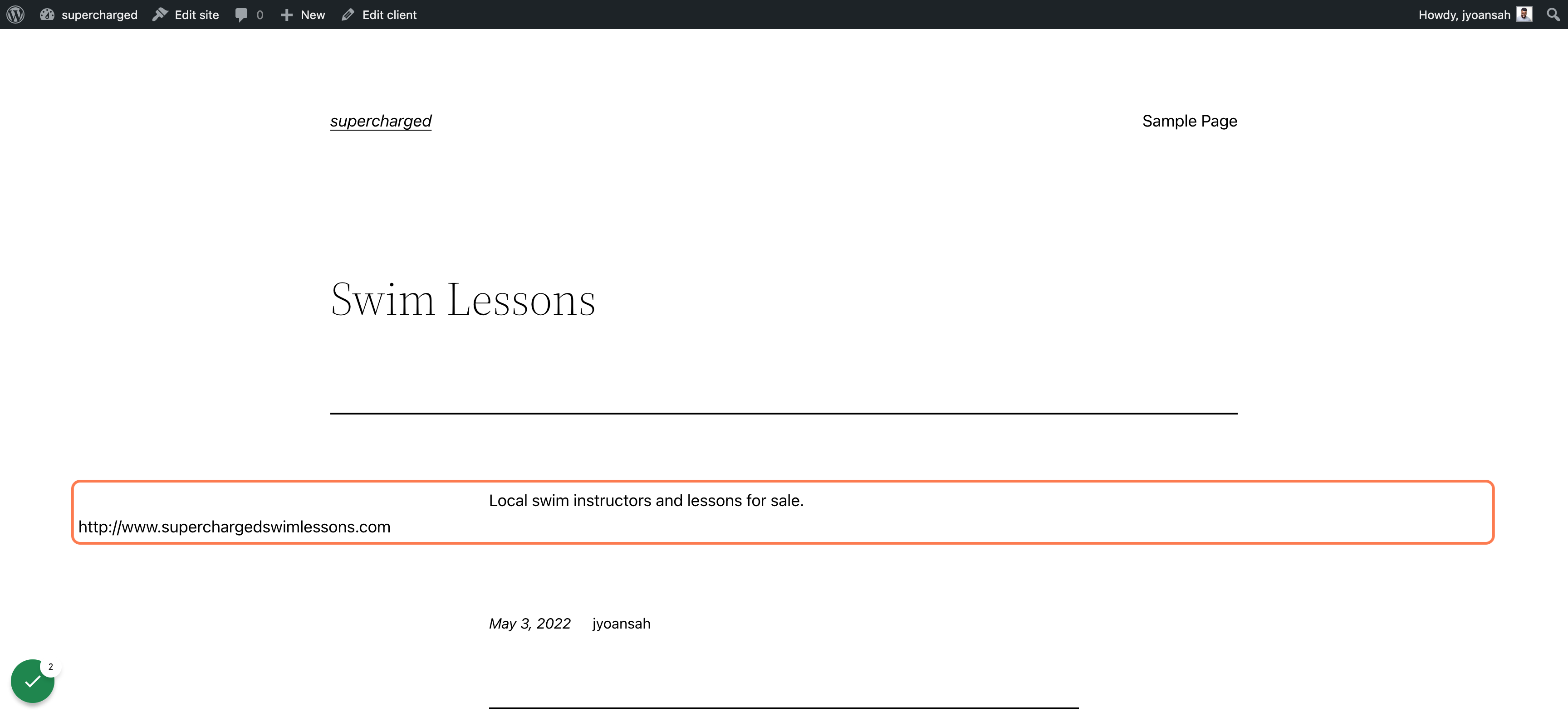 Website now shows in page content.