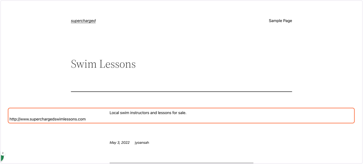 Website now shows in page content.