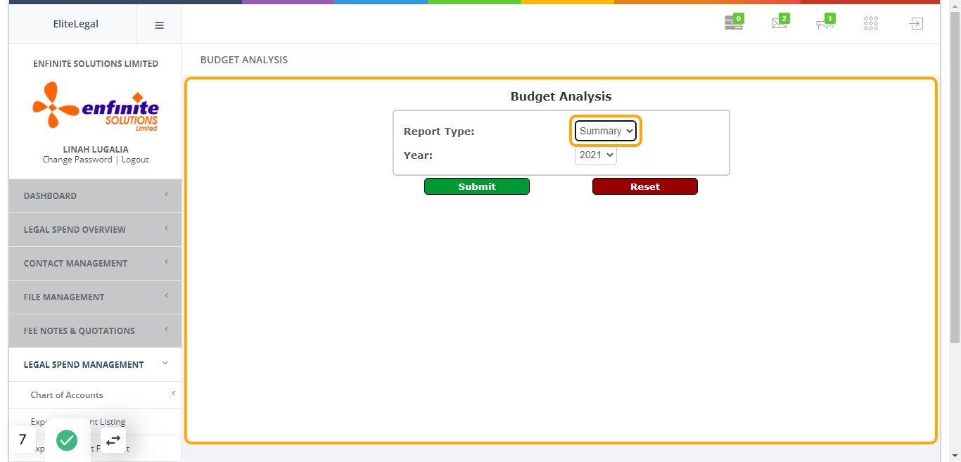 As shown in the example below the report type selected is a summary report