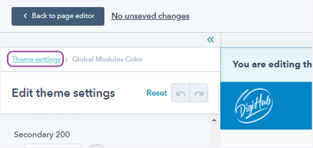 Click on Theme settings