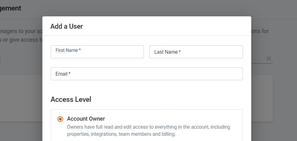 First you will have to fill the user details and after you will be able to choose between 3 access level. 