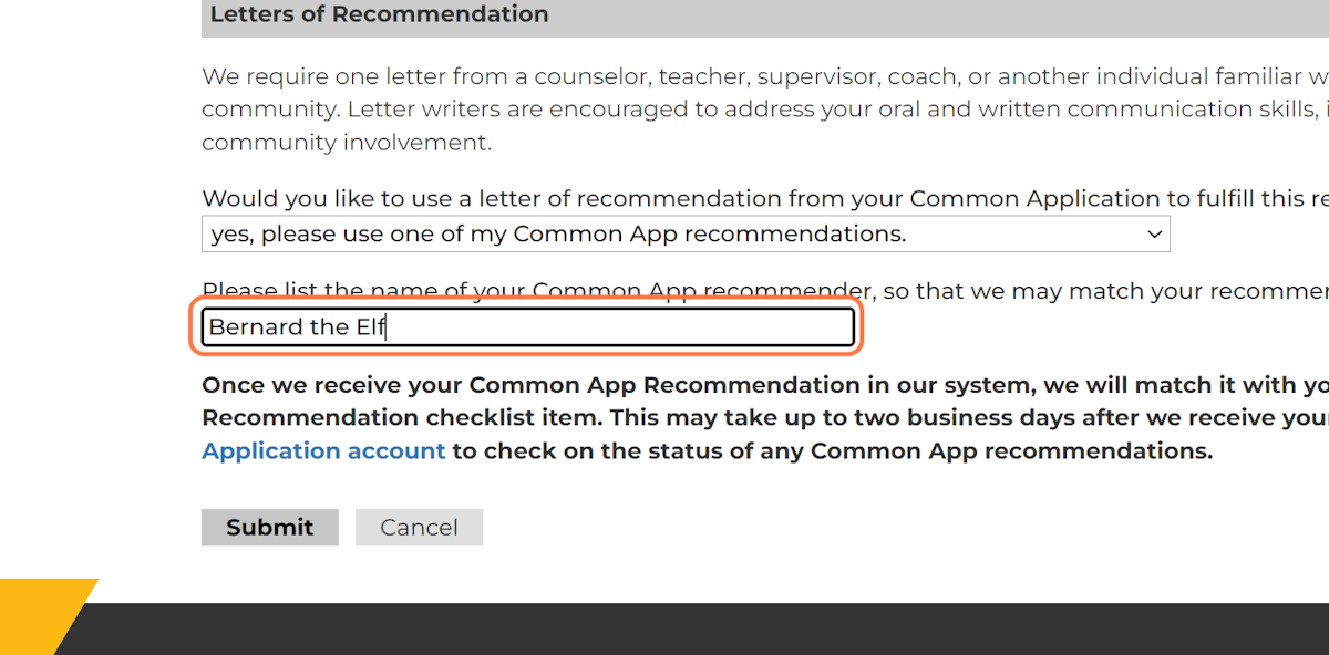 For Common App Recommendations: Indicate Recommender Name