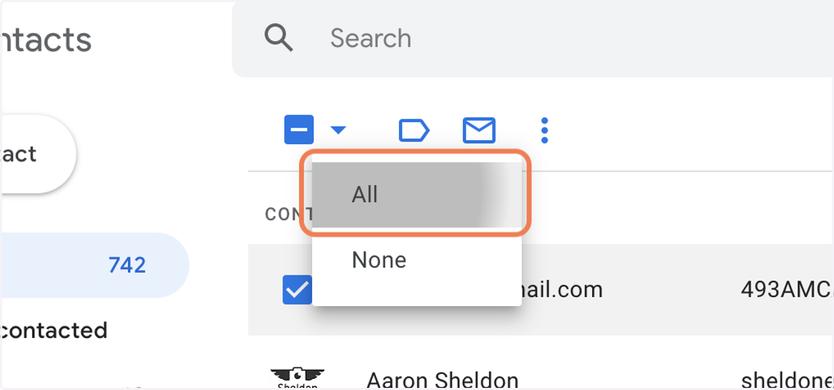 Click on All to select all contacts