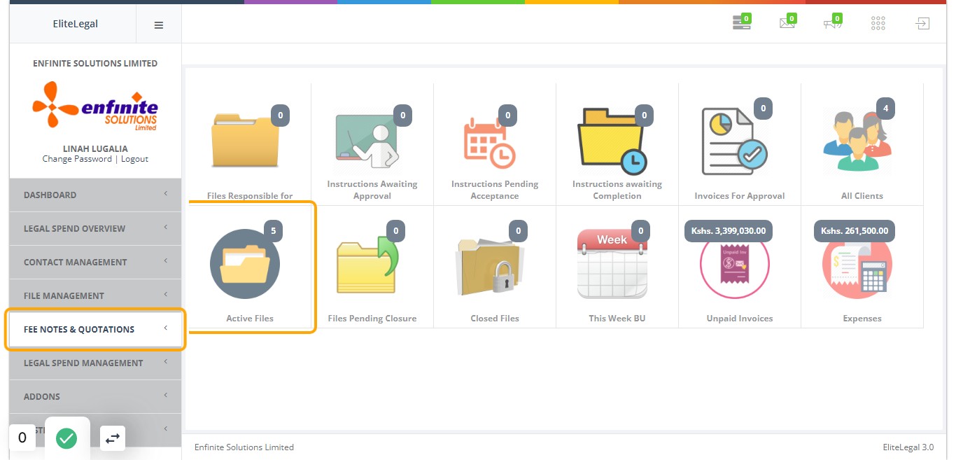 Go to Fee Notes & Quotations Module