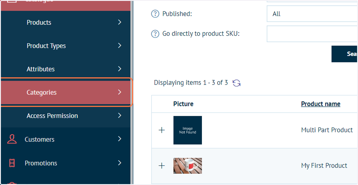 Click on Categories