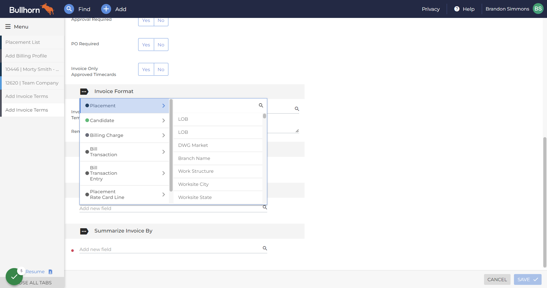 Click on "Group Invoice By"
