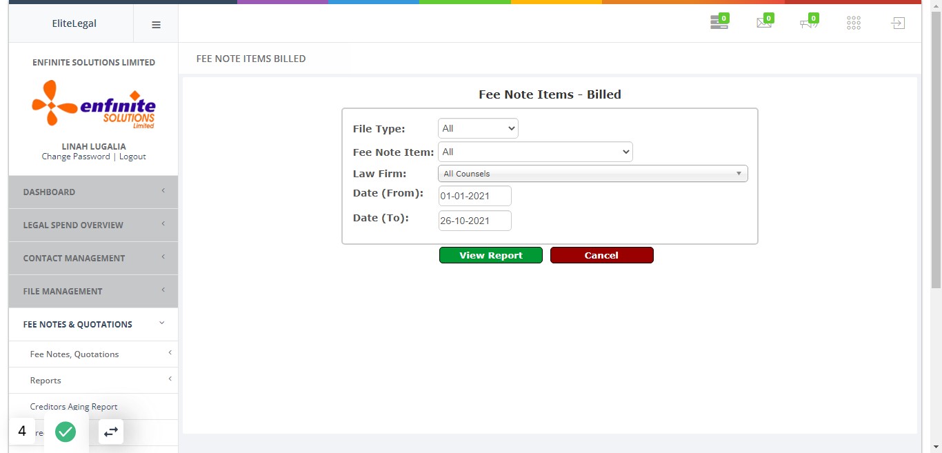 Fill in all the details in the pop out Fee Note Items billed