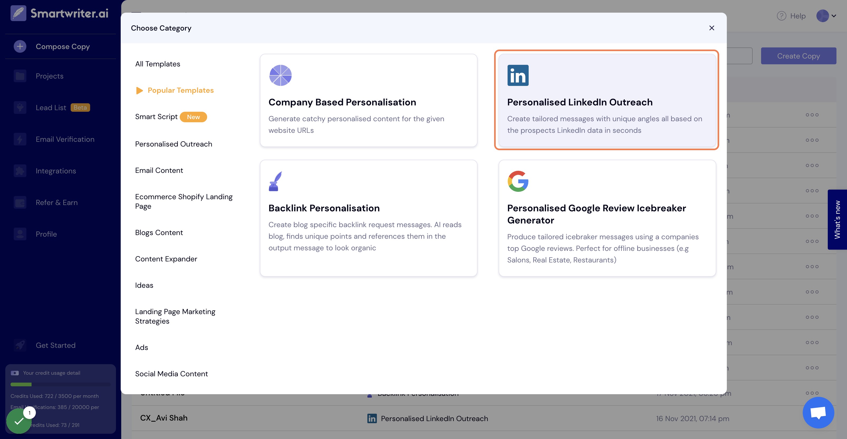 Select LinkedIn Personalisation