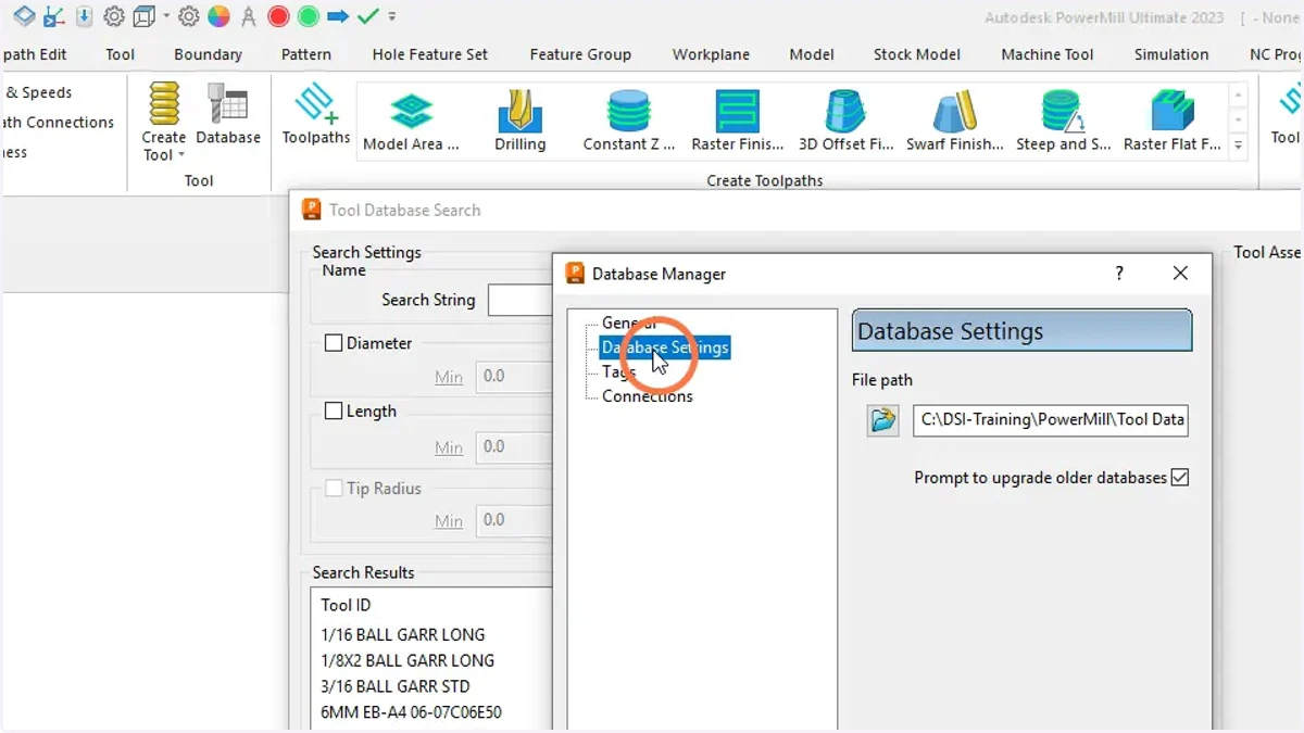 Go to the database settings