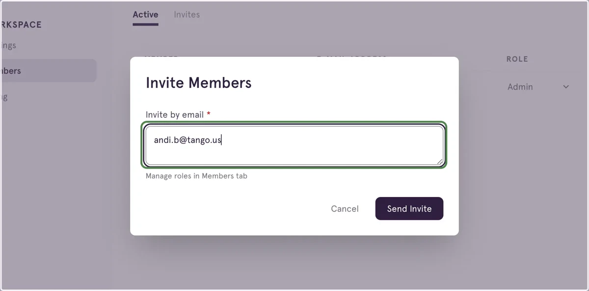 Type the email address of the user you'd like to invite