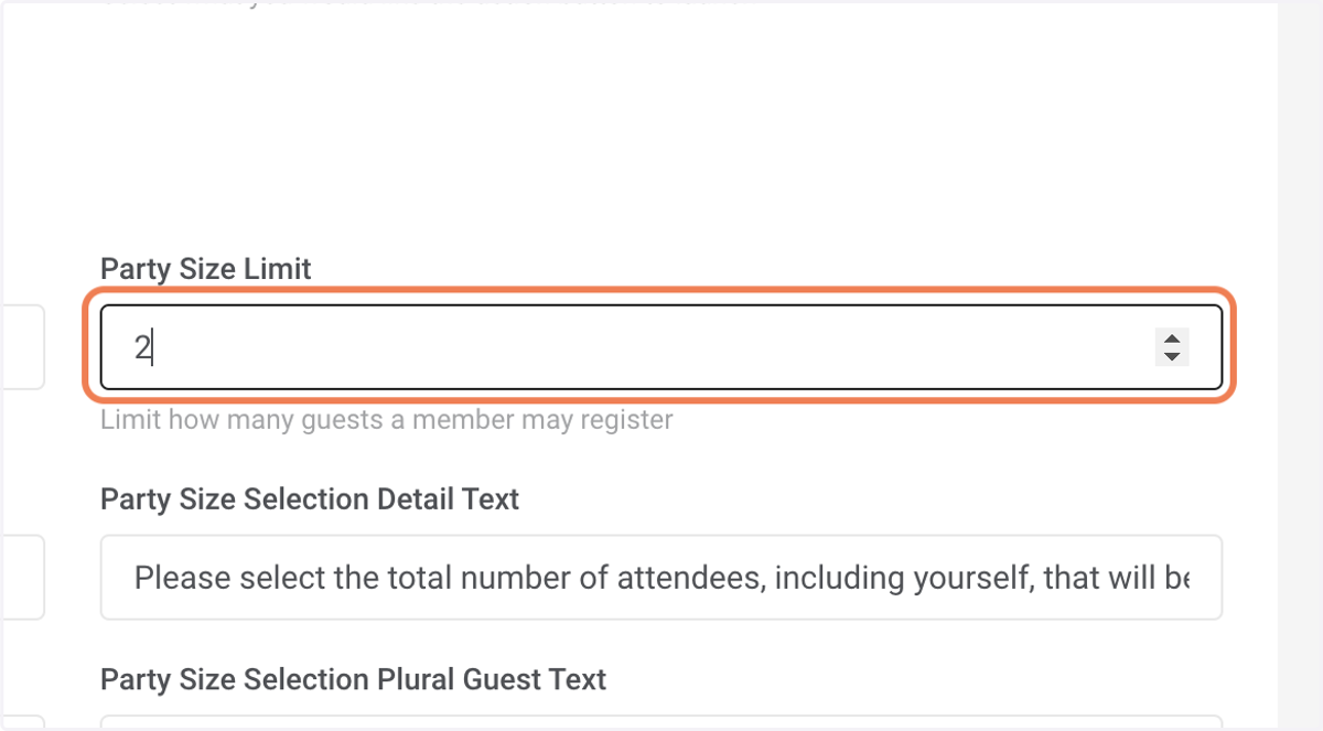 Select Party Size Limit