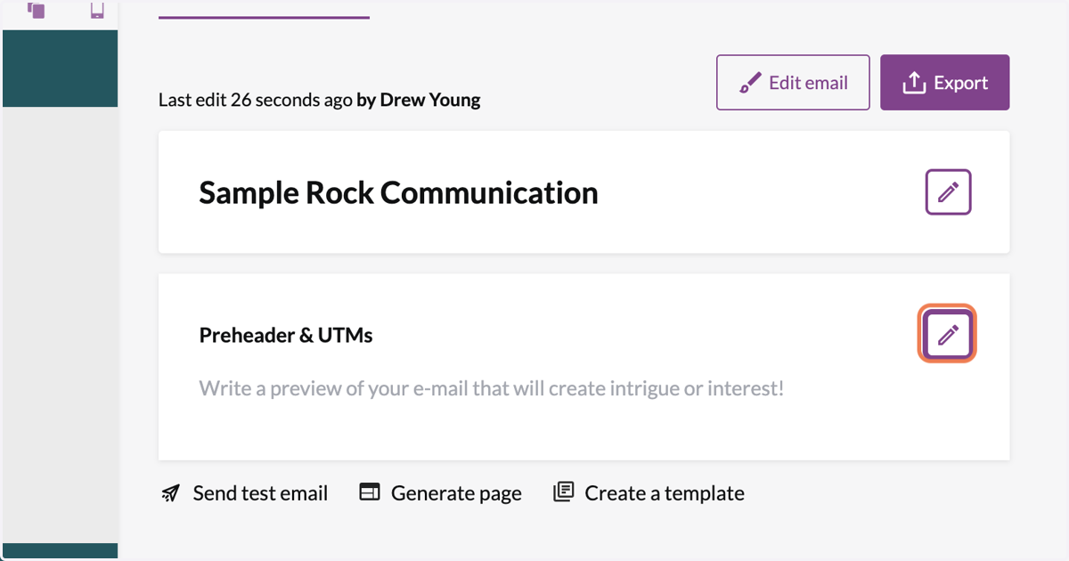 Click the pencil icon to edit the preheader.