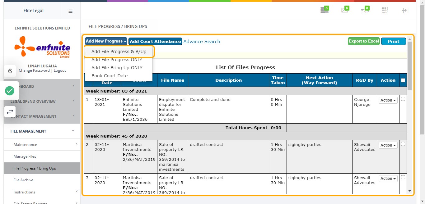 Click on Add File Progress & B/Up option