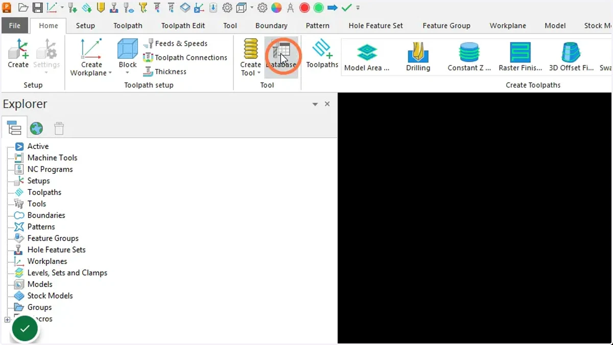 Open the tool database. Home tab > Tool > Database