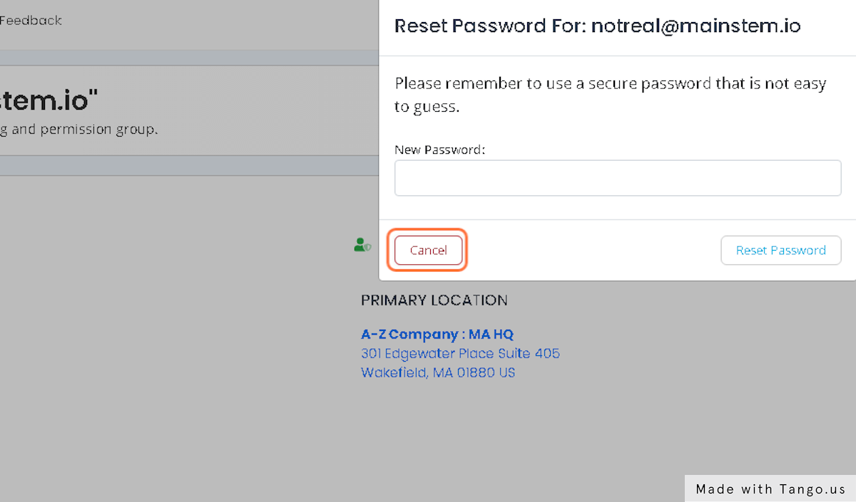 Click on Reset Password