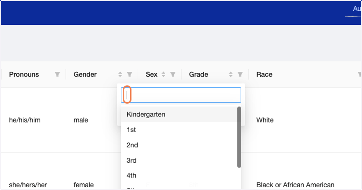 Select 8th grade as an example