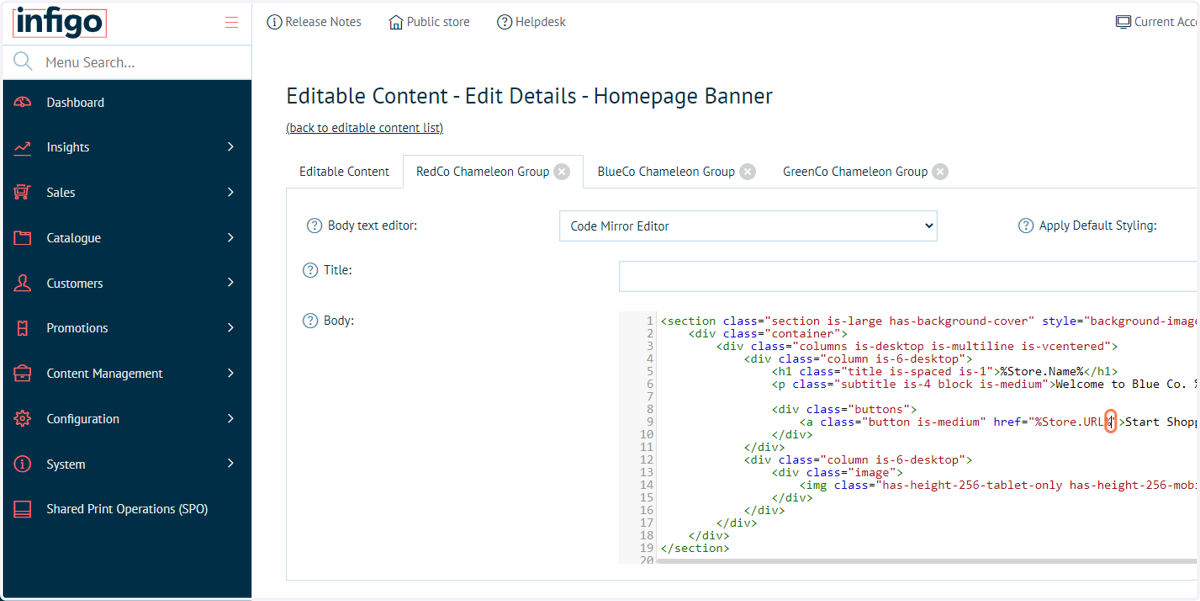 Navigate to the Homepage Banner Editable Content block and select the Chameleon group relevant to that product category