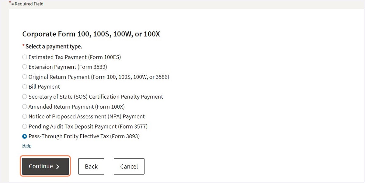 Click on "Pass Through Entity Elective Tax Form (Form 3893)"