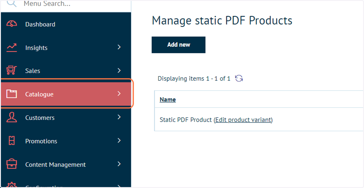 Click on Catalogue