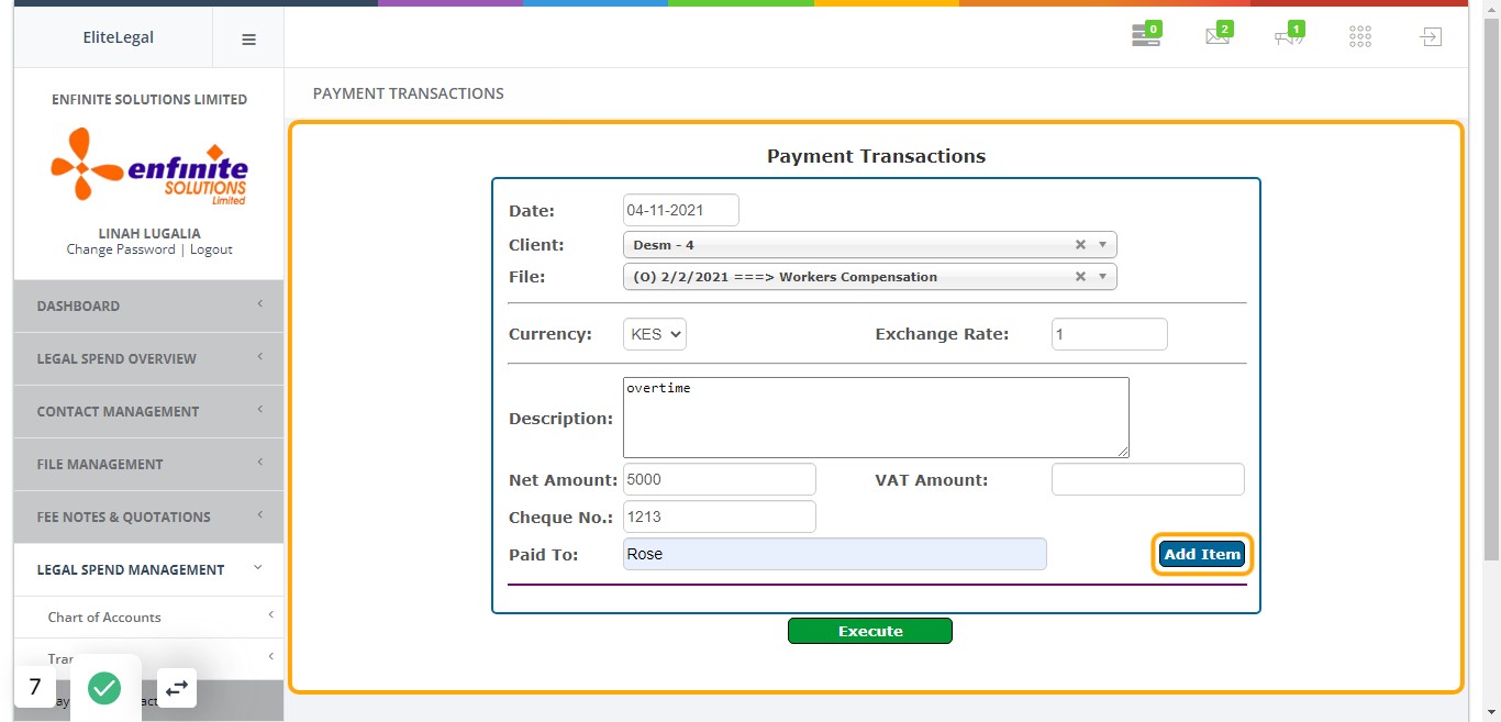 Once done click on the Add Item button to add the expense