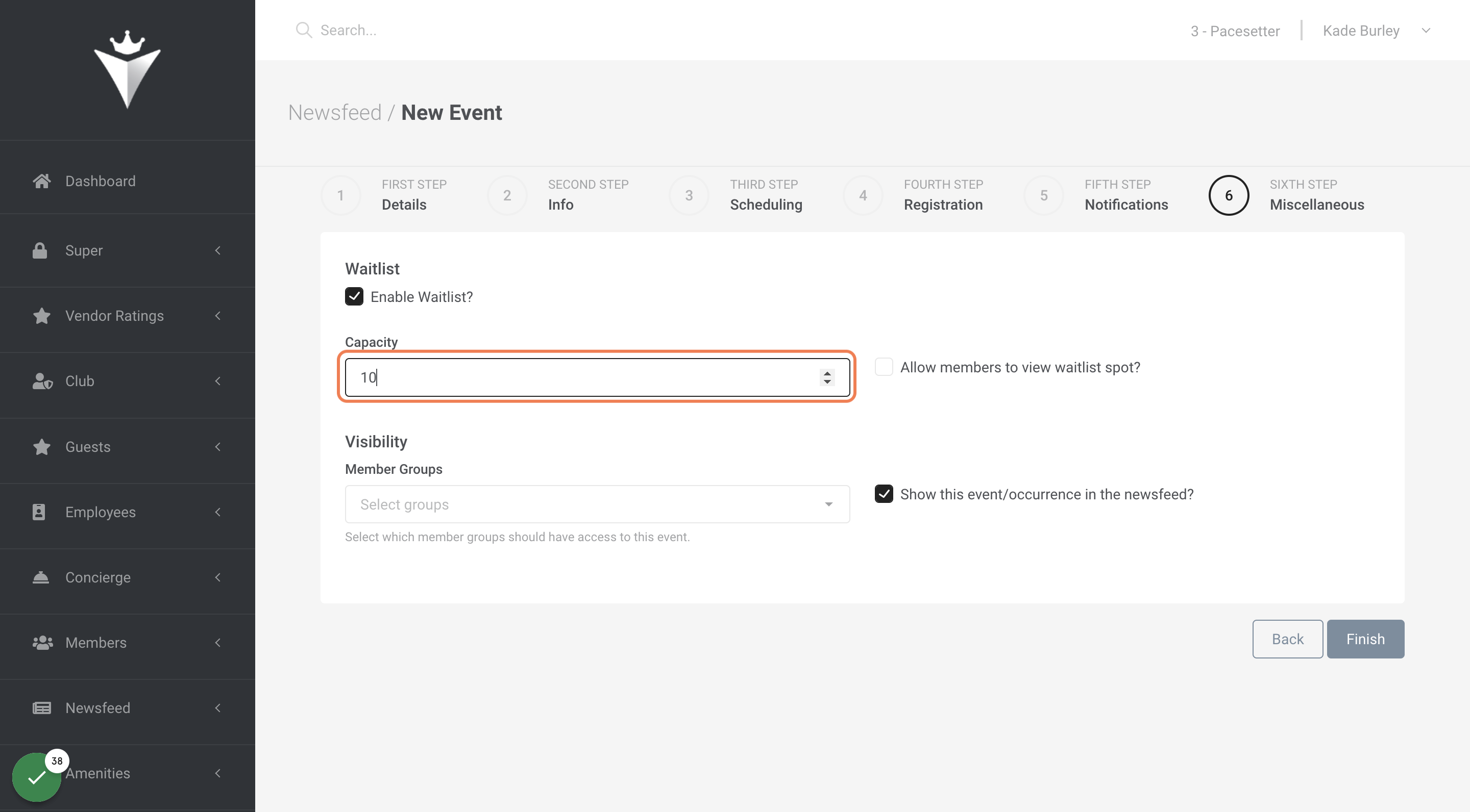 Enter the waitlist capacity.