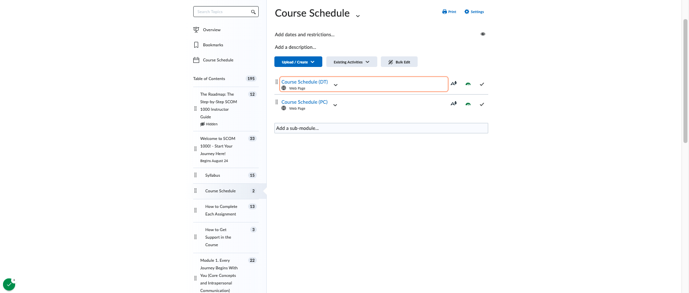 Instructor Support: Personalized course schedules for different GSU campuses (Downtown and Perimeter College)